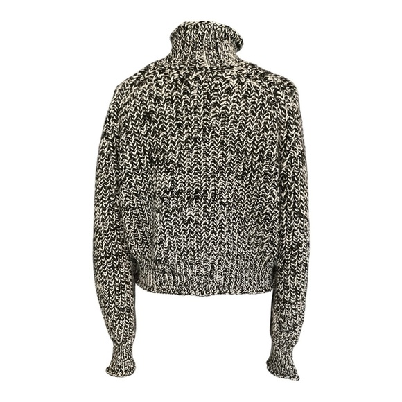 H&M Black White Marled Chunky Knit Turtleneck Sweater Size Medium - Picture 3 of 6